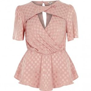 River island pink jacquard peplum